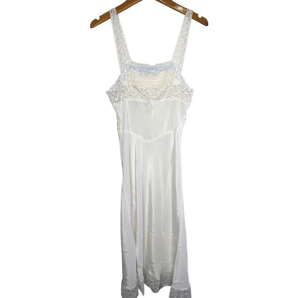 Vintage Lace Top Slip Dress Blue Bow Medium - See Measurements - Picture 2 of 7